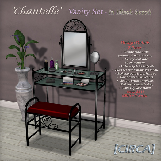 [CIRCA] Pkg - "Chantelle" - Vanity Set - In Black Scroll