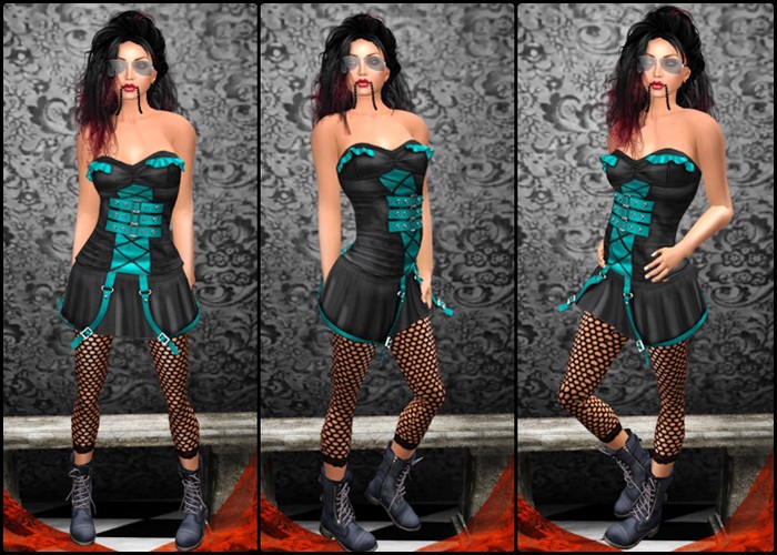 Punk Dress Outfit Lucy Teal/Black