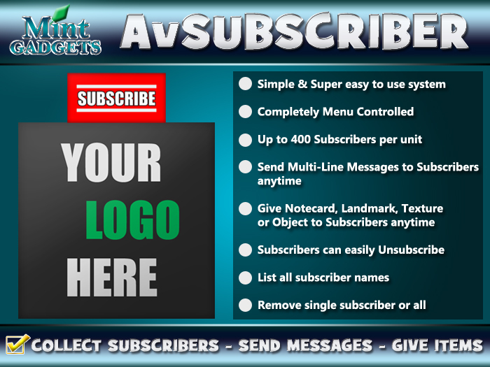 AvSubscriber System - Collect Subscribers - Make mailing list - Send Messages & Give items M.12