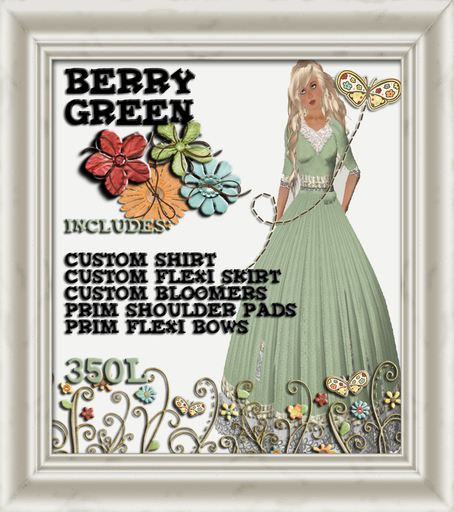 Shabby Chic Green Berry Flexi Country Western Victorian Prairie Vintage Costume Dress