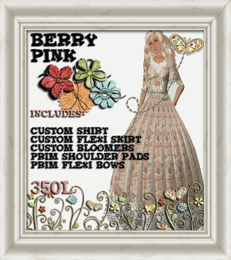 Shabby Chic Pink Berry Flexi Country Western Victorian Prairie Vintage Costume Dress