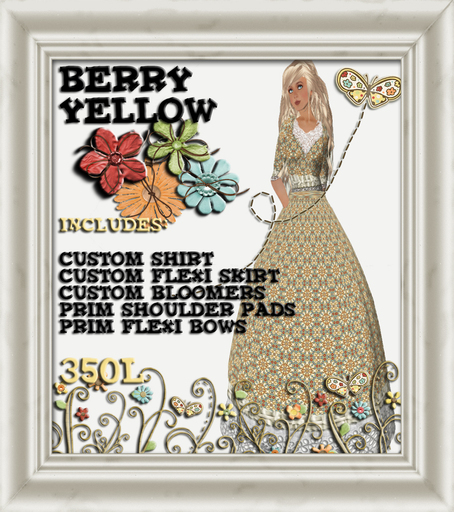 Shabby Chic Berry Yellow Flexi Country Western Prairie Victorian Costume Dress