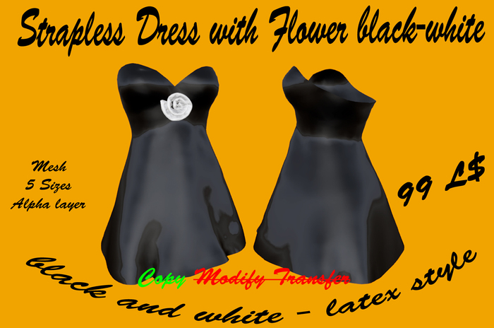 +++Strapless Dress with Flower black-white BOX