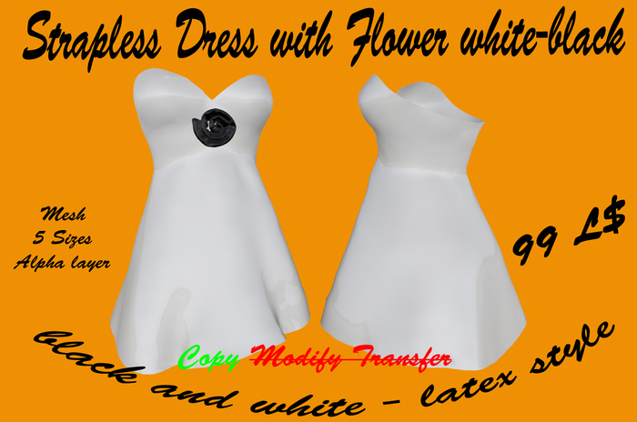 +++Strapless Dress with Flower white/black BOX