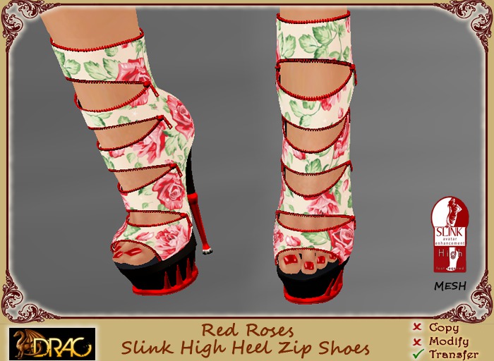 [Drac] Slink High Red Roses Zip Heels