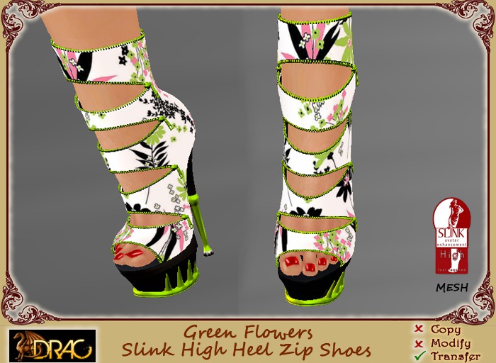 [Drac] Slink High Spring Flowers Zip Heels