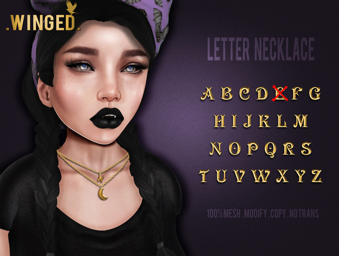 .Winged. Letter Necklace_ E