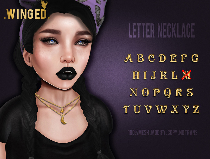.Winged. Letter Necklace