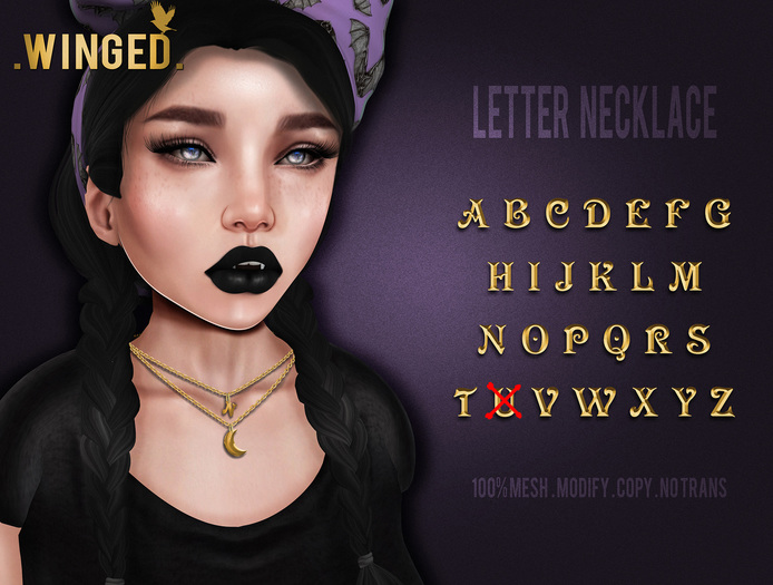 .Winged. Letter Necklace