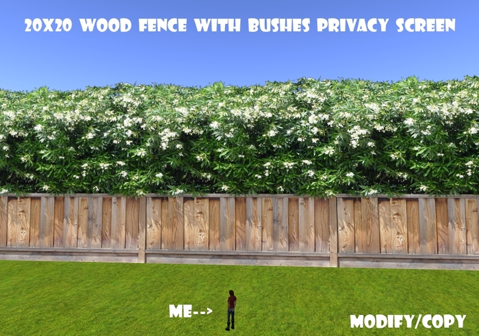 20x20 Wood Fence w/Bushes Privacy Screen (Seamless)