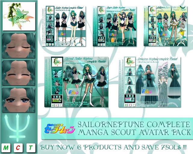 ♆  SAILORNEPTUNE COMPLETE MANGA SCOUT AVATAR PACK  ♆