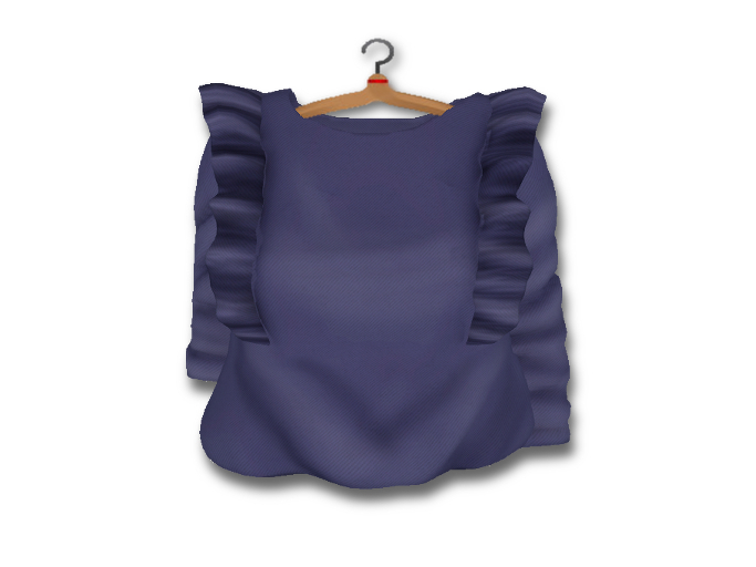 {amiable}Mesh Shoulder Ruffle Long-sleeved Blouse_Navy