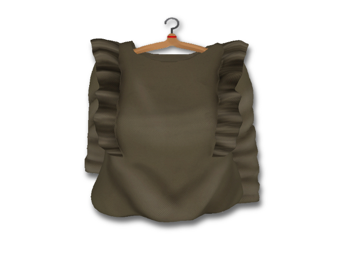 {amiable}Mesh Shoulder Ruffle Long-sleeved Blouse_Dark brown