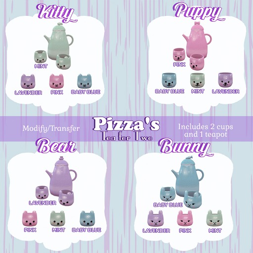 Pizza's - Tea for Two - Bear ~ Pink