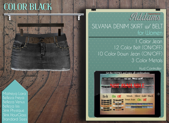 Addams // Silvana Denim Skirt w/Belt // Black