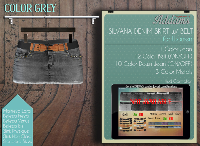 Addams // Silvana Denim Skirt w/Belt // Grey