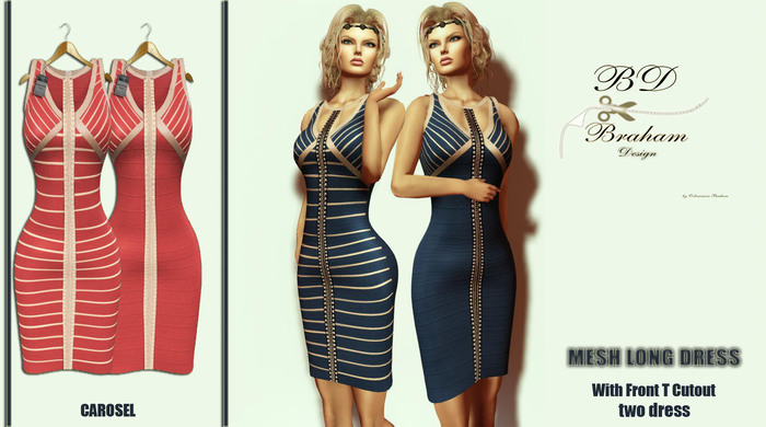Braham Design Red Carosel Long Dress Mesh