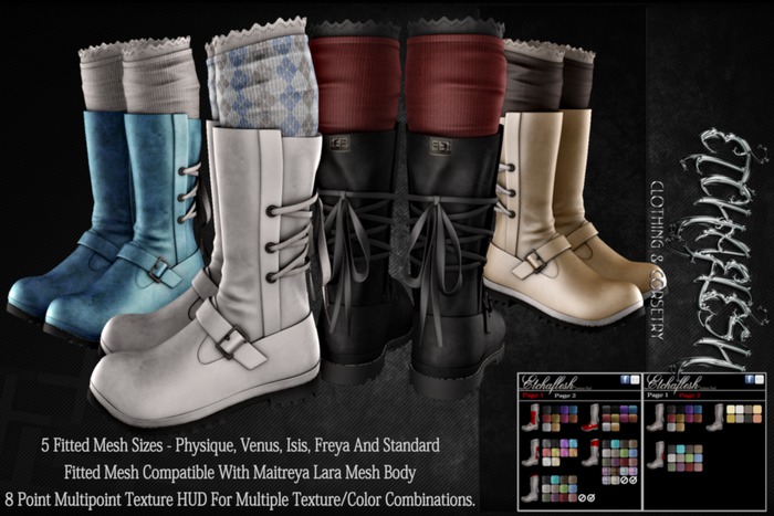 [Etchaflesh] Illicit Backlaced Boots W/ Multipoint Texture HUD