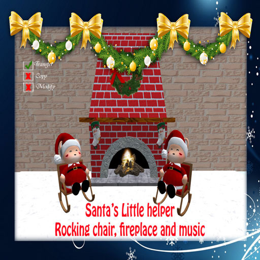 Santa's Little Helper Rocking Chair,fireplace and music
