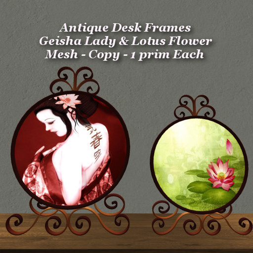 Antique Geisha Lady & Lotus Flower