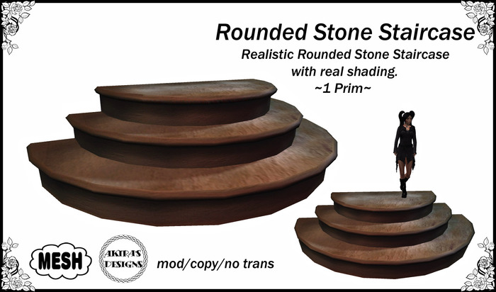 Rounded Stone Staircase by Akira Kinomis - Detailed MESH Rounded Stone Staircase with real shading - only 1 prim 