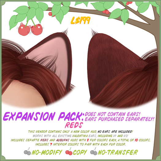 *NEW* MESH Neko Ears - Reds EXPANSION PACK ONLY - MUST BUY EARS SEPARATELY