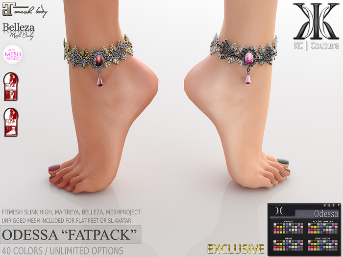 .:KC:. ODESSA ANKLET - SLINK, MAITREYA, BELLEZA, TMP, SL AVATAR