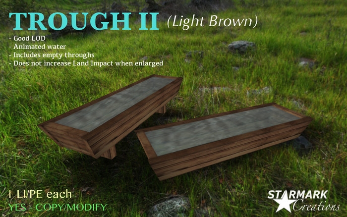1 LI/PE! SIMPLE TROUGH II (Light Brown) SET with ANIMATED WATER from STARMARK CREATIONS -- promo --