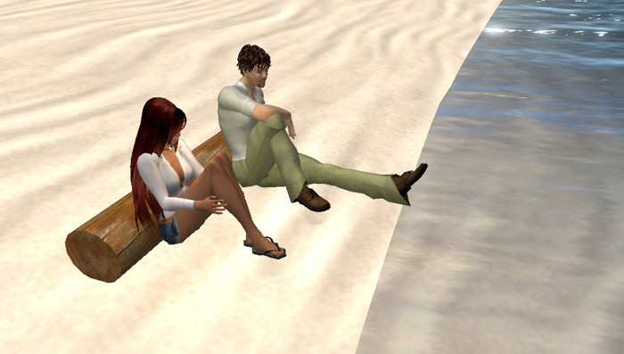 Animated Couple Sitting by Log