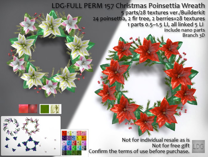 LDG-FULL PERM 157 Christmas Poinsettia Wreath/5 parts/28 textures ver./Builderkit