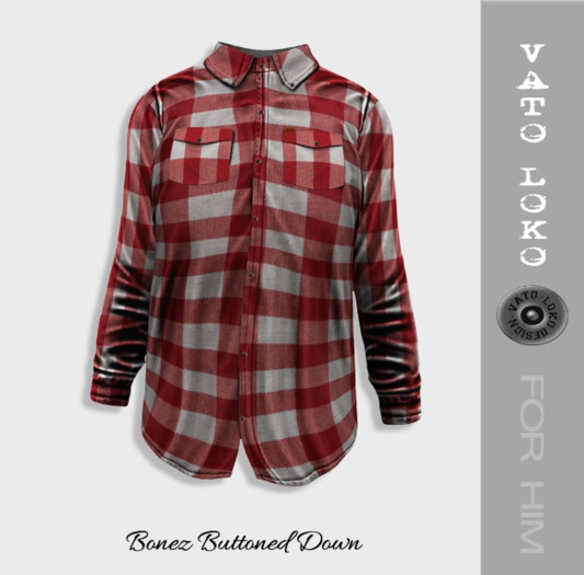 [Vato Loko] Bonez Button Down Shirt w/pocket - Check Red 01