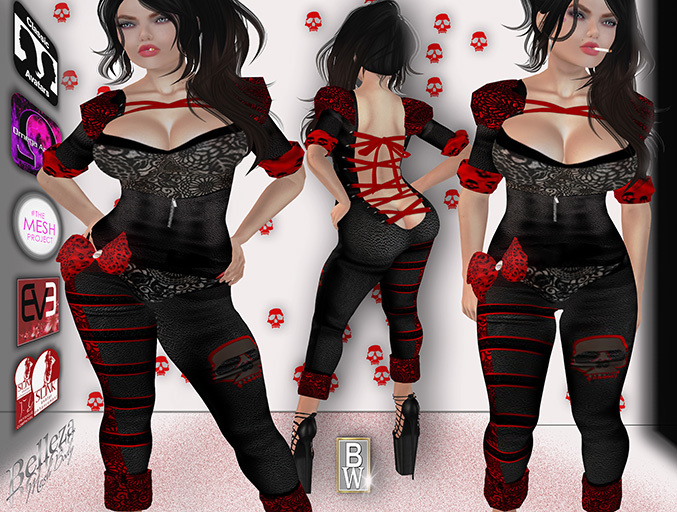 Bodysuite Nicky with bow and cuffs