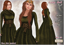 [V/W] Lady Bell Dress Jade - Medieval fantasy gown w/ front knotted bustier