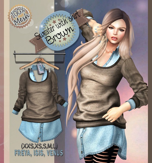 NS::  Mesh Sweater and Shirt (Brown)