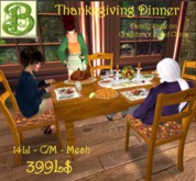 Golden Autumn Oak Table w Thanksgiving/Christmas Dinner, Mesh 14 LI