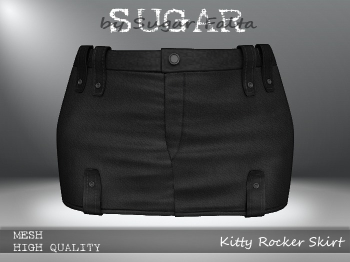 SUGAR - Kitty Rocker Skirt - BLACK LEATHER
