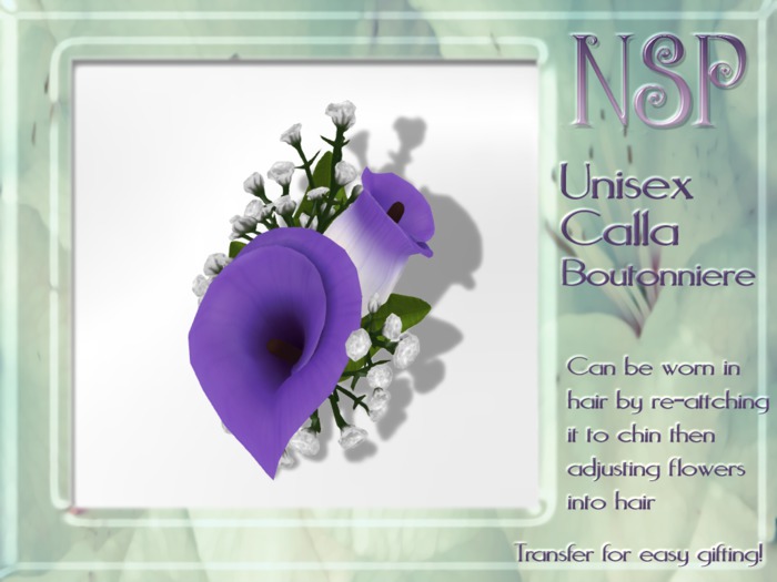 NSP Unisex Calla Lily Boutonniere Lavender boxed