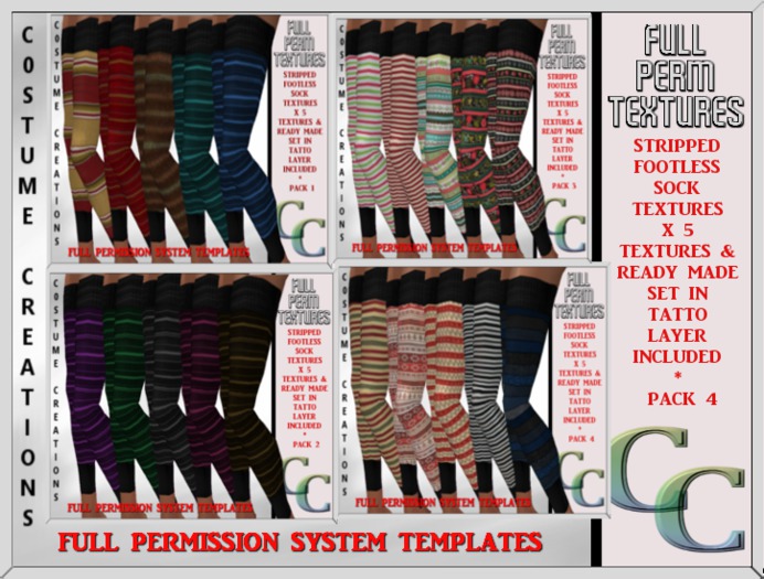 STRIPED FOOTLESS SOCKS -TEXTURES AND CLOTHING FATPACK