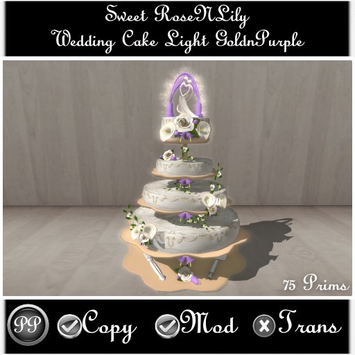 Sweet RoseNLily Wedding Cake ( Light GoldnPurple )