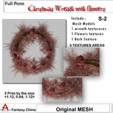 Fantasy China Mesh Christmas Wreath with flowers p-2  FULL PERM 1 prim