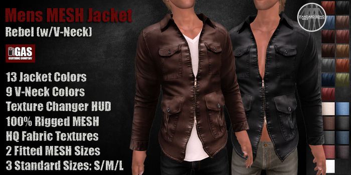 GAS [Mens MESH Jacket Rebel (w/V-Neck) -13x9 colors w/HUD] Demo