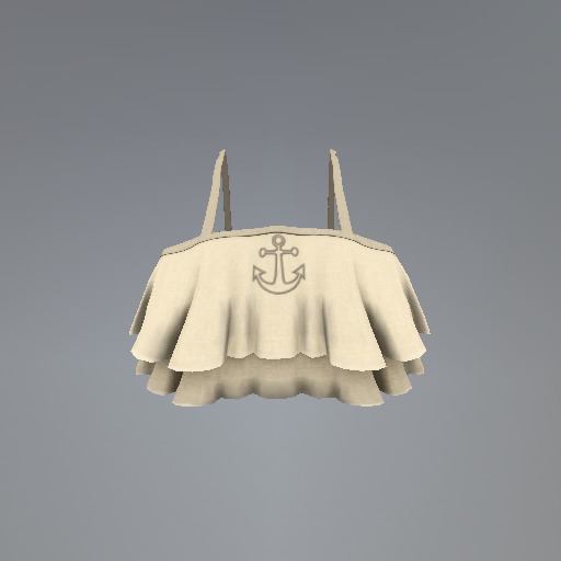 Beige Nautical Mesh Ruffle Top
