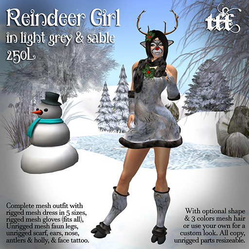 Reindeer Girl in Light Grey & Sable by TFF