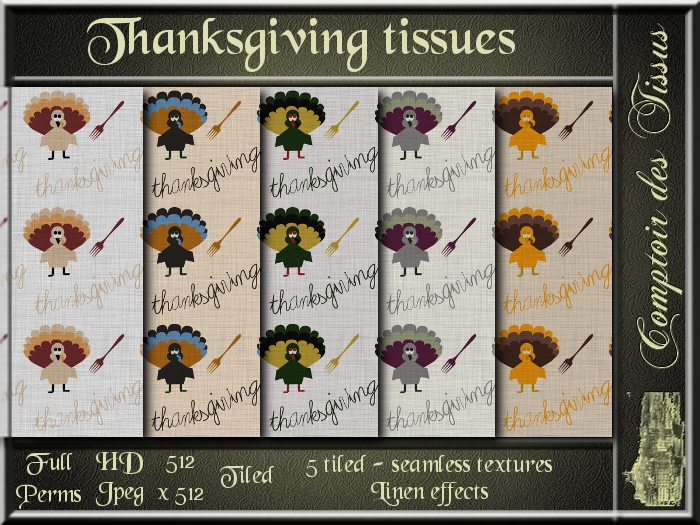 Thanksgiving tissues - 5 FULL PERMS Textures