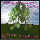Cosmos group of 3  mesh Trees on Grass Patch