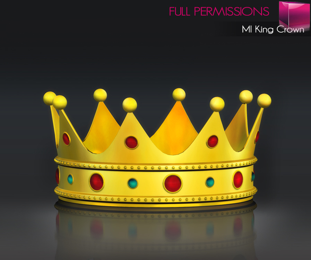Full Perm Non-rigged Men's Jewelled Medieval Royal King Classic Gold Crown for All Avatars