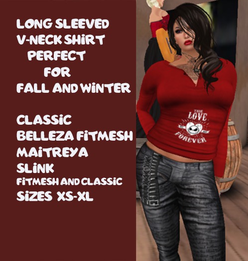 BOXED RED JACK V_LONG SLEEVE SLIM TOP