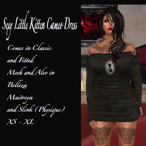 BOXED BLACK LACE KITTEN OFF SHOULDER DRESS
