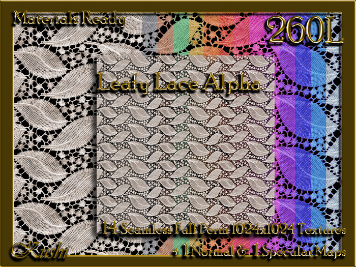 Leafy Lace ALPHA Fabric Seamless Textures Materials Ready Full Perms 1024x1024