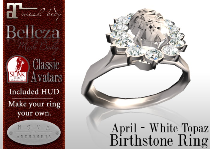 NOVA - Mesh Birthstone Ring - April - White Topaz
